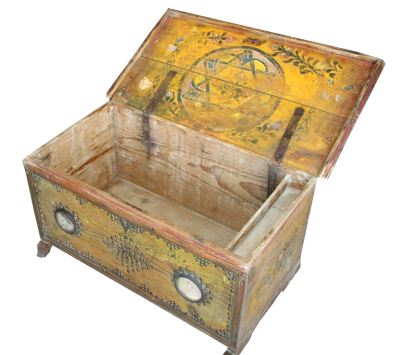 Cassa in legno nuziale decorata